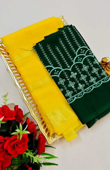 GEORGETTE FANCY SOFT SILK SAREES WITH BLOUSE MODERN FANCY ITEM SAREES - YELLOW (5)