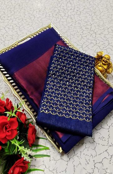 GEORGETTE FANCY SOFT SILK SAREES WITH BLOUSE MODERN FANCY ITEM SAREES - R BLUE (6)