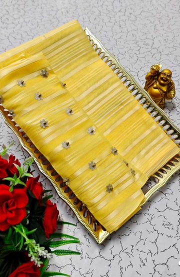 GEORGETTE FANCY SOFT SILK SAREES WITH BLOUSE MODERN FANCY ITEM SAREES - LIGHT YELLOW (5)