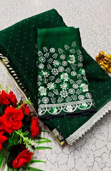 GEORGETTE FANCY SOFT SILK SAREES WITH BLOUSE MODERN FANCY ITEM SAREES - GREEN (5)