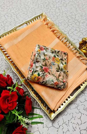 GEORGETTE FANCY SOFT SILK SAREES WITH BLOUSE MODERN FANCY ITEM SAREES - LIGHT ORANGE (2)