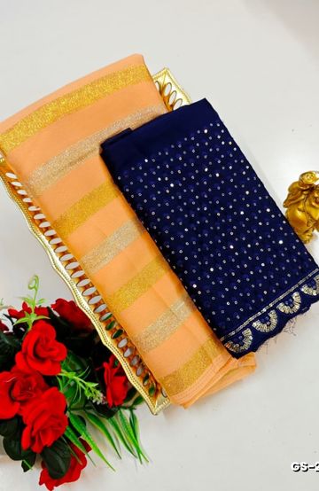 GEORGETTE FANCY SOFT SILK SAREES WITH BLOUSE MODERN FANCY ITEM SAREES - LIGHT ORANGE (3)