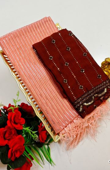 GEORGETTE FANCY SOFT SILK SAREES WITH BLOUSE MODERN FANCY ITEM SAREES - LITE PEACH (1)