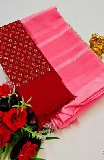 GEORGETTE FANCY SOFT SILK SAREES WITH BLOUSE MODERN FANCY ITEM SAREES - LIGHT PINK (3)