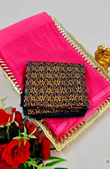 GEORGETTE FANCY SOFT SILK SAREES WITH BLOUSE MODERN FANCY ITEM SAREES - DARK PINK (4)