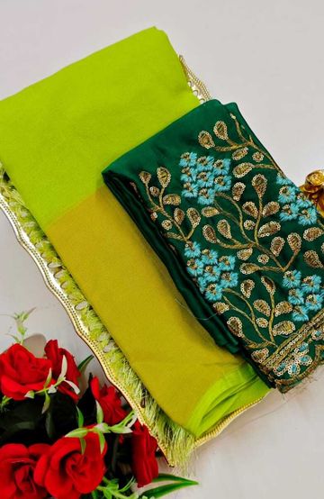 GEORGETTE FANCY SOFT SILK SAREES WITH BLOUSE MODERN FANCY ITEM SAREES - LIGHT GREEN (8)