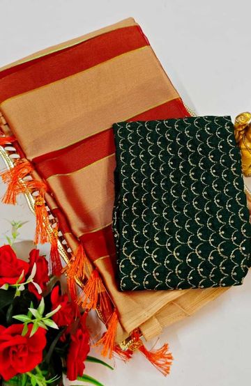 GEORGETTE FANCY SOFT SILK SAREES WITH BLOUSE MODERN FANCY ITEM SAREES - BROWN COLOUR (1)