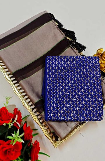 GEORGETTE FANCY SOFT SILK SAREES WITH BLOUSE MODERN FANCY ITEM SAREES - COFEE BROWN (2)
