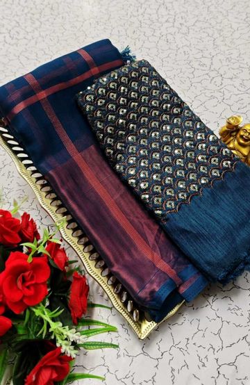 GEORGETTE FANCY SOFT SILK SAREES WITH BLOUSE MODERN FANCY ITEM SAREES - PEACKOK BLUE (11)