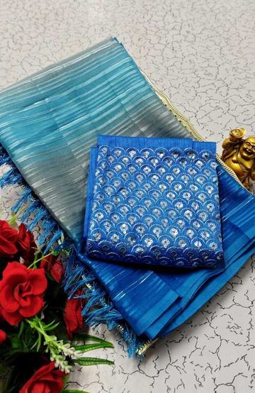 GEORGETTE FANCY SOFT SILK SAREES WITH BLOUSE MODERN FANCY ITEM SAREES - LIGHT SKY BLUE (2)