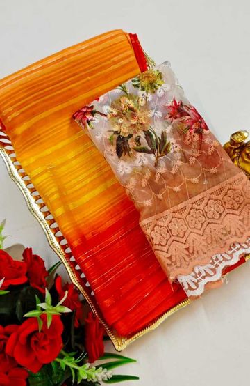 GEORGETTE FANCY SOFT SILK SAREES WITH BLOUSE MODERN FANCY ITEM SAREES - ORANGE (3)