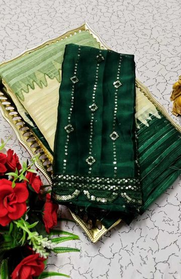 GEORGETTE FANCY SOFT SILK SAREES WITH BLOUSE MODERN FANCY ITEM SAREES - GREEN COLOUR (2)
