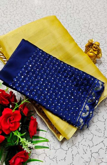 GEORGETTE FANCY SOFT SILK SAREES WITH BLOUSE MODERN FANCY ITEM SAREES - LIGHT YELLOW (6)