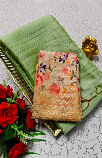 GEORGETTE FANCY SOFT SILK SAREES WITH BLOUSE MODERN FANCY ITEM SAREES - LIGHT OLIVE