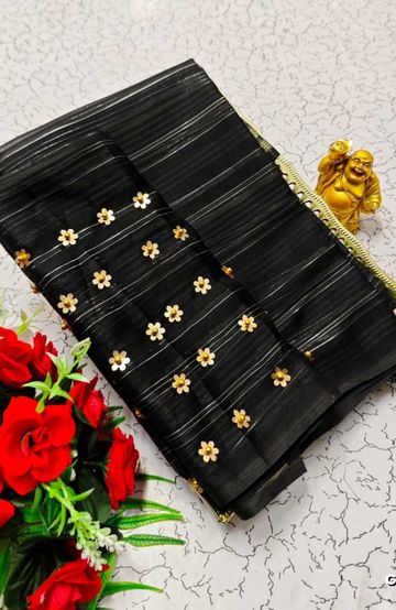 GEORGETTE FANCY SOFT SILK SAREES WITH BLOUSE MODERN FANCY ITEM SAREES - BLACK (1)
