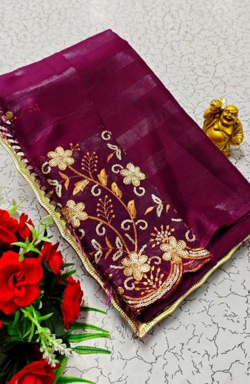 GEORGETTE FANCY SOFT SILK SAREES WITH BLOUSE MODERN FANCY ITEM SAREES - PURPLE COLOUR (2)