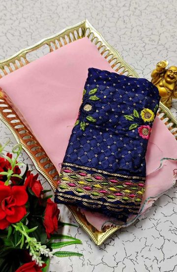 GEORGETTE FANCY SOFT SILK SAREES WITH BLOUSE MODERN FANCY ITEM SAREES - BABY PINK (6)