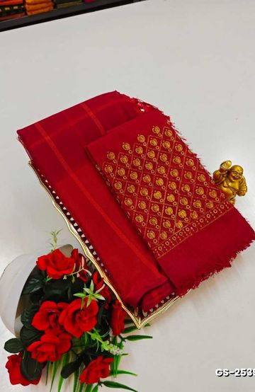GEORGETTE FANCY SOFT SILK SAREES WITH BLOUSE MODERN FANCY ITEM SAREES - MAROON COLOR (4)