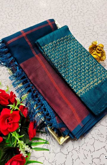 GEORGETTE FANCY SOFT SILK SAREES WITH BLOUSE MODERN FANCY ITEM SAREES - PEACKOK BLUE (12)