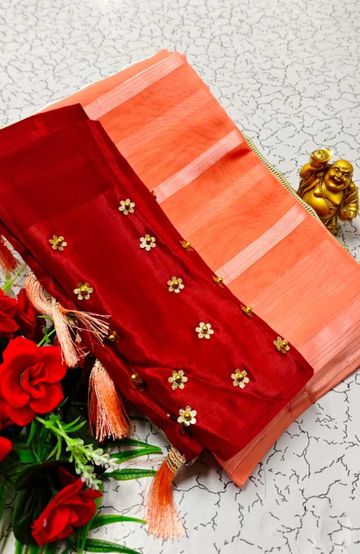 GEORGETTE FANCY SOFT SILK SAREES WITH BLOUSE MODERN FANCY ITEM SAREES - ORANGE (4)