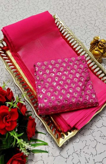 GEORGETTE FANCY SOFT SILK SAREES WITH BLOUSE MODERN FANCY ITEM SAREES - LIGHT PINK (4)