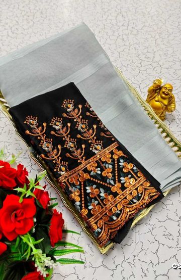 GEORGETTE FANCY SOFT SILK SAREES WITH BLOUSE MODERN FANCY ITEM SAREES - AS COLOR (7)