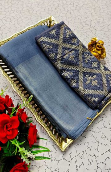 GEORGETTE FANCY SOFT SILK SAREES WITH BLOUSE MODERN FANCY ITEM SAREES - METALLIC SILVAR