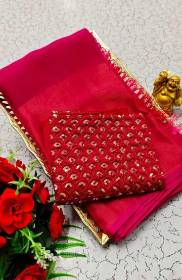 GEORGETTE FANCY SOFT SILK SAREES WITH BLOUSE MODERN FANCY ITEM SAREES - BROWN COLOUR (2)