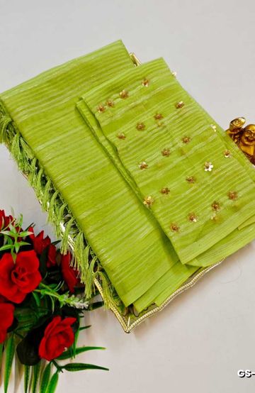 GEORGETTE FANCY SOFT SILK SAREES WITH BLOUSE MODERN FANCY ITEM SAREES - LIGHT GREEN (9)