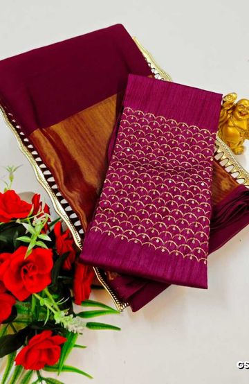 GEORGETTE FANCY SOFT SILK SAREES WITH BLOUSE MODERN FANCY ITEM SAREES - WINE COLOUR (8)