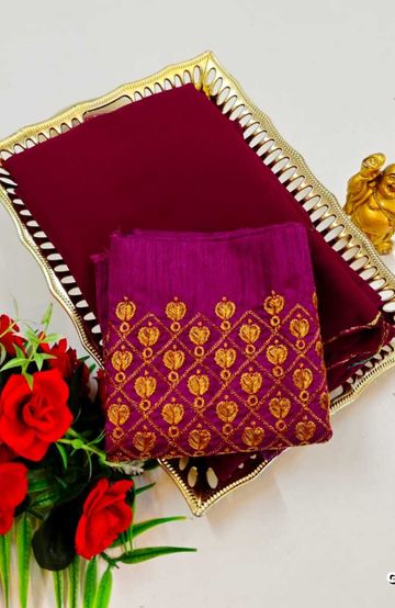 GEORGETTE FANCY SOFT SILK SAREES WITH BLOUSE MODERN FANCY ITEM SAREES - MEJANTA (8)