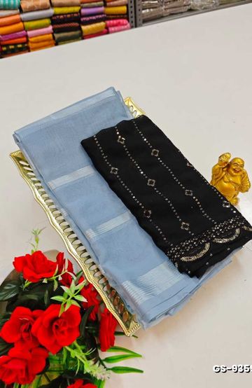 GEORGETTE FANCY SOFT SILK SAREES WITH BLOUSE MODERN FANCY ITEM SAREES - SLATE COLOUR (1)