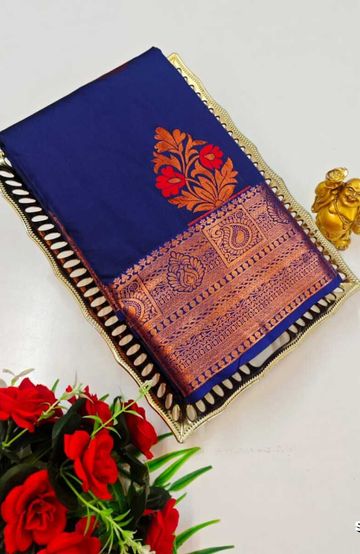 Elegant Floral Dola Silk Saree with Zari Border - CREAM (1)
