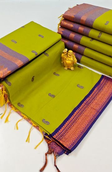 1000 Butta premium Soft Silk Saree weddings, festivals, traditional Wear - PEACOCK GREEN (1)