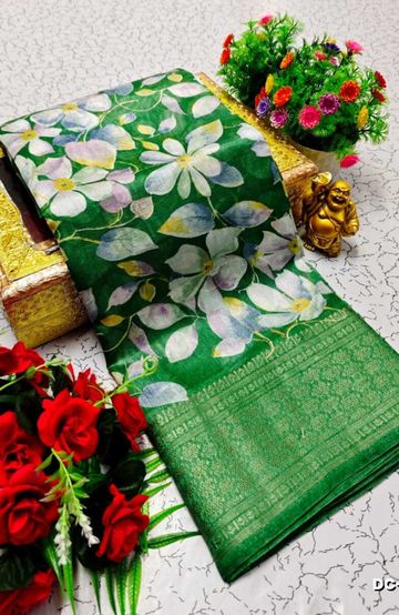 Designer Multi-Color Floral Print Blouse Fabric - R BLUE