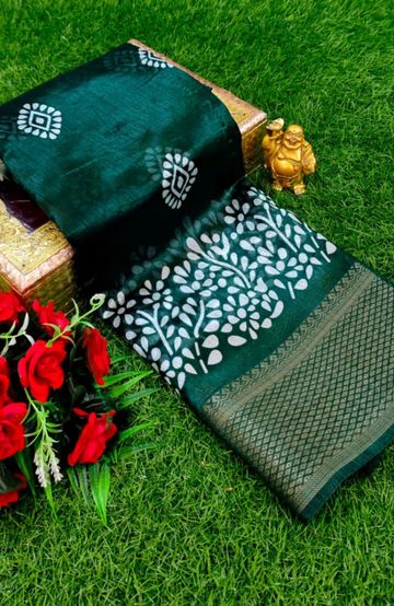Dailywear cotton sarees premium look lightweight comfortable wear - BOTTLE GREEN