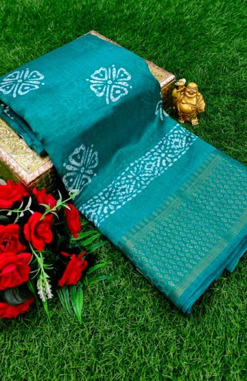 Dailywear cotton sarees premium look lightweight comfortable wear - PEACOCK GREEN