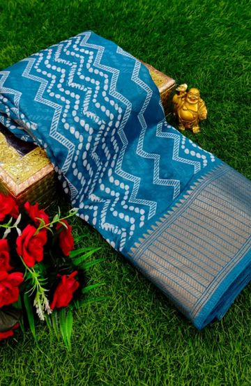 Dailywear cotton sarees premium look lightweight comfortable wear - BLUE COLOUR