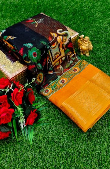 Dailywear cotton sarees premium look lightweight comfortable wear - BLACK