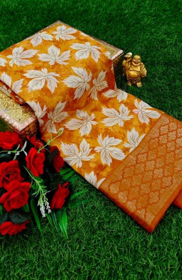 Dailywear cotton sarees premium look lightweight comfortable wear - TANGERINE COLOUR