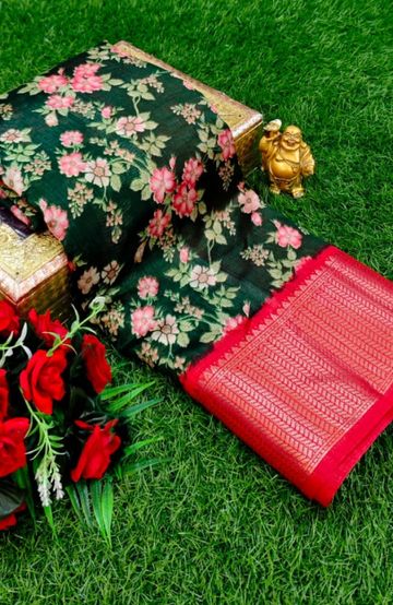 Dailywear cotton sarees premium look lightweight comfortable wear - DARK GREEN