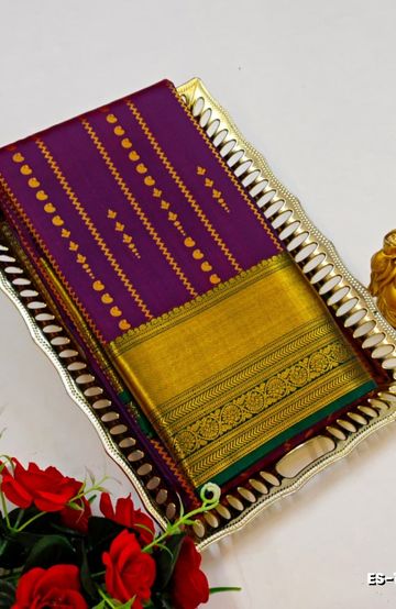 BRIDAL SILK GOLD SILVAR AND COPPER ZARI WEAVE AND WEDDING ART SILK SAREES - INDIGO COLOUR (1)