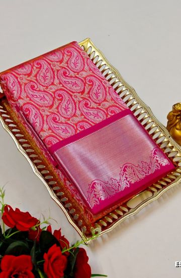 BRIDAL SILK GOLD SILVAR AND COPPER ZARI WEAVE AND WEDDING ART SILK SAREES - DARK PINK (14)