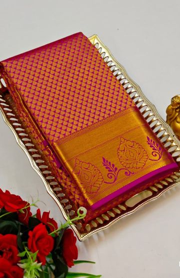 BRIDAL SILK GOLD SILVAR AND COPPER ZARI WEAVE AND WEDDING ART SILK SAREES - RUBY COLOUR (2)