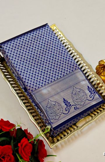 BRIDAL SILK GOLD SILVAR AND COPPER ZARI WEAVE AND WEDDING ART SILK SAREES - ROYAL BLUE (5)