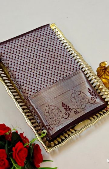 BRIDAL SILK GOLD SILVAR AND COPPER ZARI WEAVE AND WEDDING ART SILK SAREES - COFEE BROWN (2)