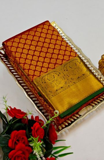 BRIDAL SILK GOLD SILVAR AND COPPER ZARI WEAVE AND WEDDING ART SILK SAREES - MAROON COLOR (1)