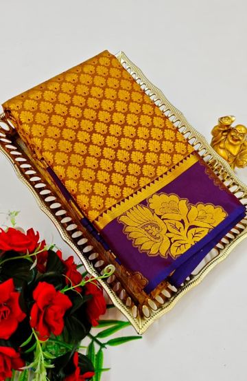 BRIDAL SILK GOLD SILVAR AND COPPER ZARI WEAVE AND WEDDING ART SILK SAREES - BRONCE COLOUR (2)