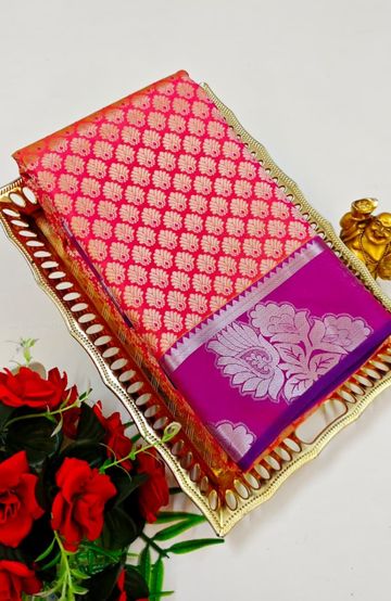 BRIDAL SILK GOLD SILVAR AND COPPER ZARI WEAVE AND WEDDING ART SILK SAREES - LITE PEACH (1)