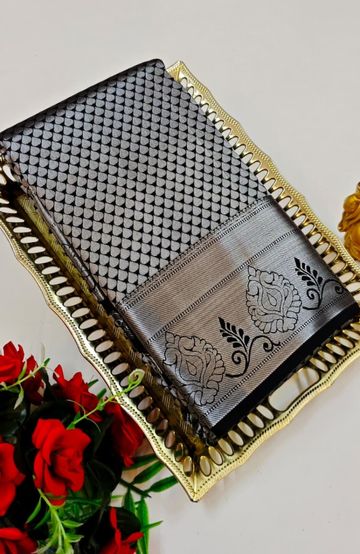 BRIDAL SILK GOLD SILVAR AND COPPER ZARI WEAVE AND WEDDING ART SILK SAREES - BLACK (3)